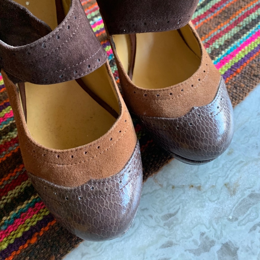 Mary Janes Chunky Heels Suede Two Tones Brown